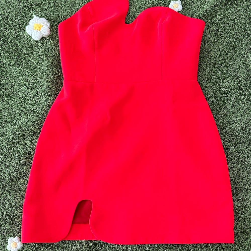 Amanda Uprichard Asymmetrical Red Strapless Dress